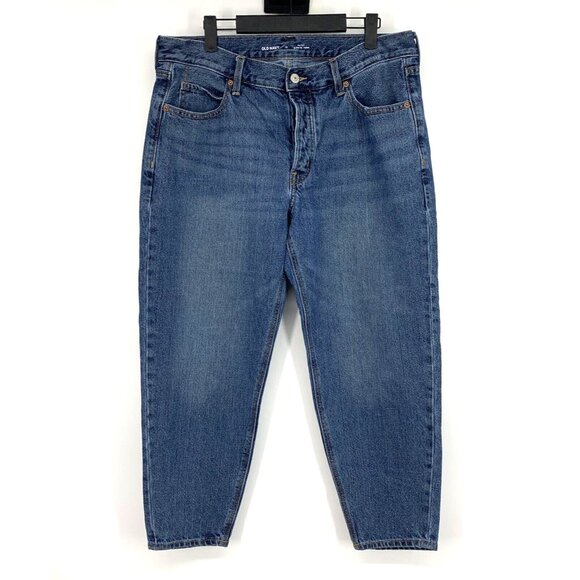 Old Navy Jeans Slouchy Taper Blue Mid Rise Button Fly 100% Cotton - Picture 2 of 9